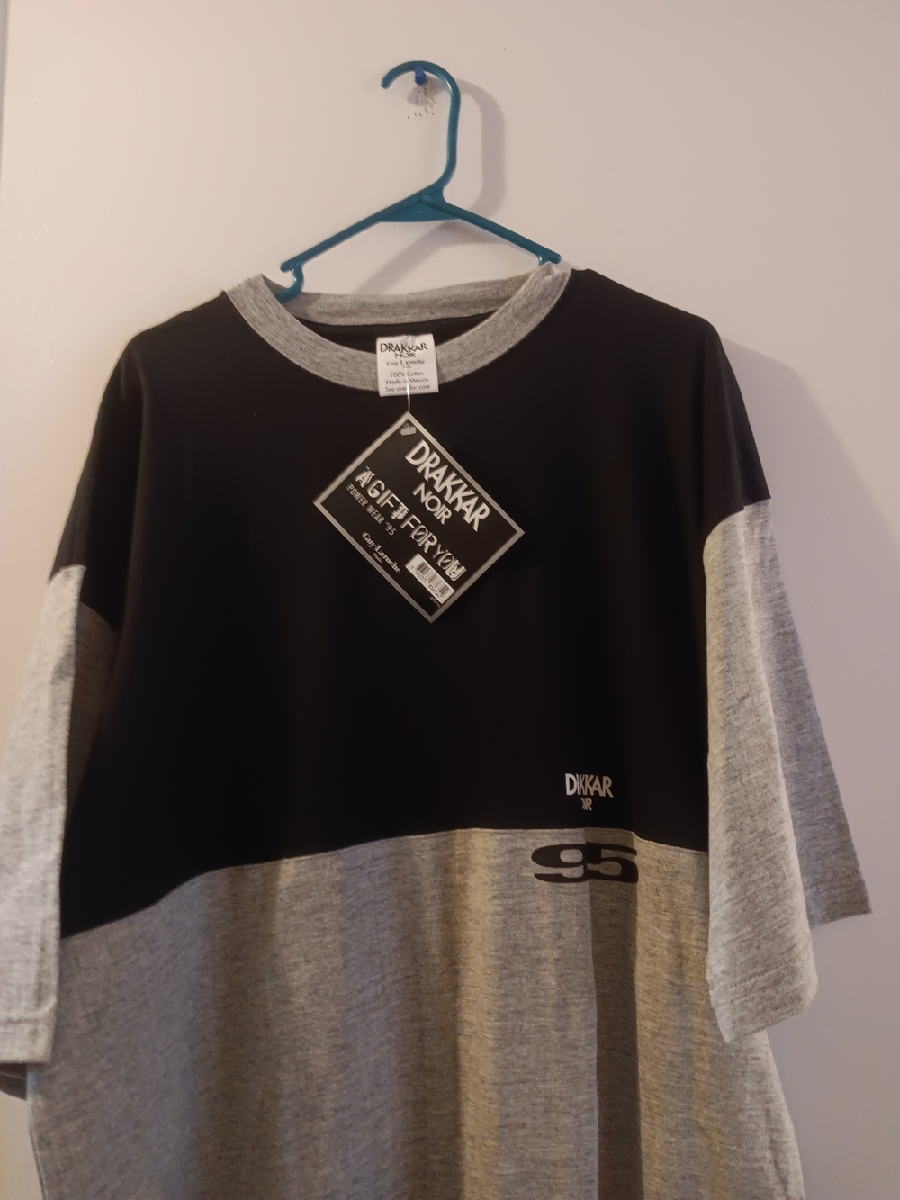 Drakkar Noir Colorblock Tee - Black & Heather Gray Vintage Y2k